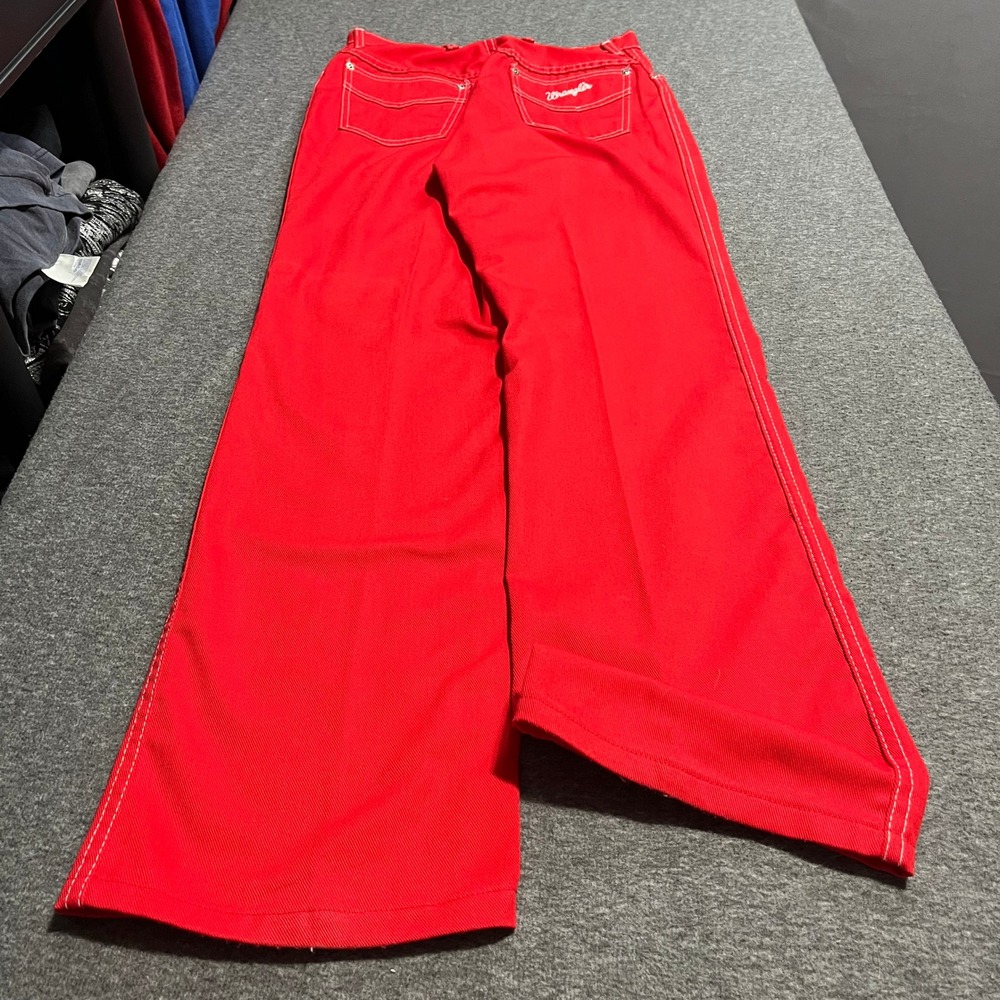 Vintage Wrangler Red Flare Leg Pants High Waisted 1960s Contrast Stitch 28x32